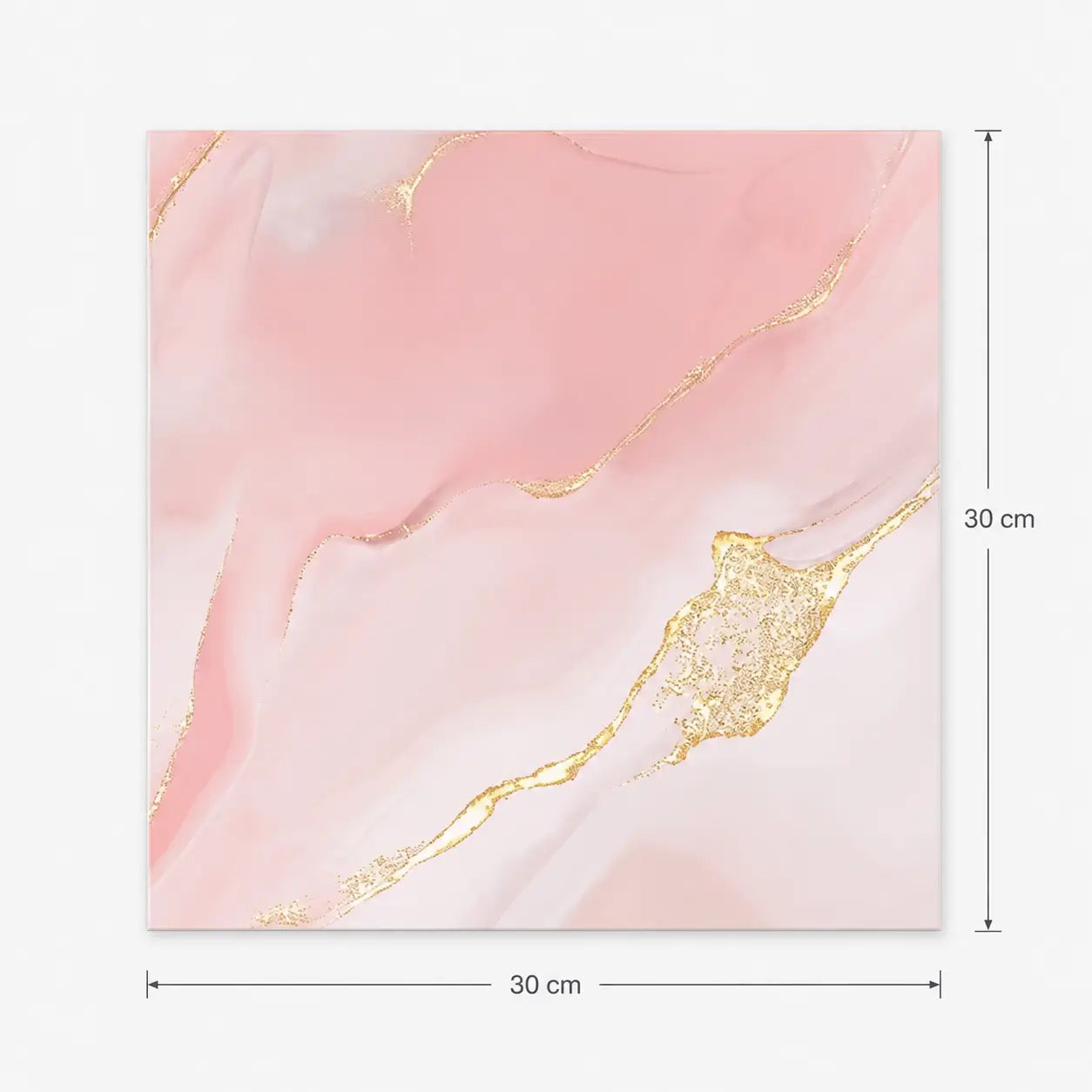 Panneau mural Nacrélys 30 × 30 cm effet marbre rose poudré et blanc avec fines veines dorées sur fond blanc