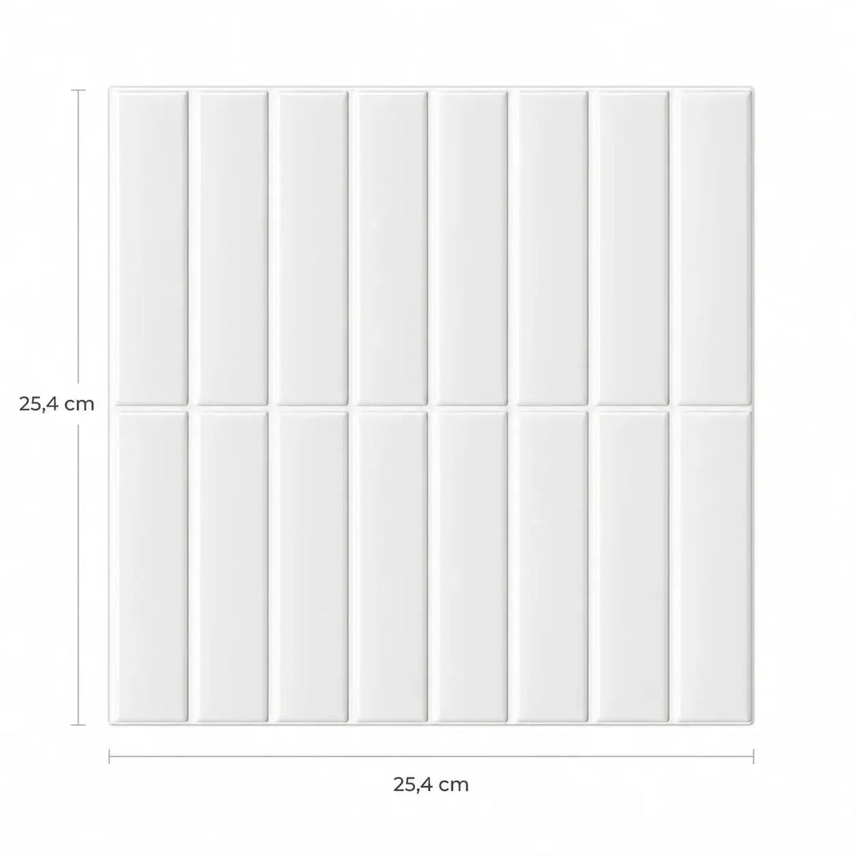 Schéma des dimensions du carreau adhésif à baguettes blanc brillant : 25,4 x 25,4 cm