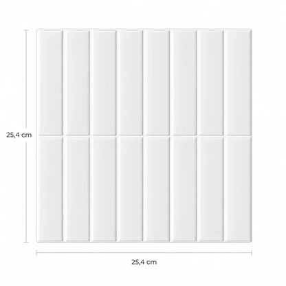 Schéma des dimensions du carreau adhésif à baguettes blanc brillant : 25,4 x 25,4 cm