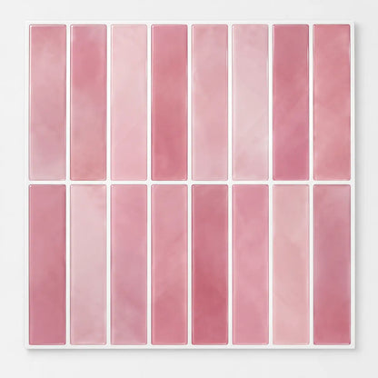 Carreau adhésif 3D 25,4x25,4 cm vieux rose à fines baguettes verticales, vu de face sur fond blanc