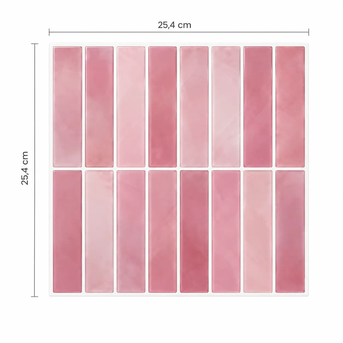Schéma des dimensions du carreau adhésif à baguettes vieux rose : 25,4 x 25,4 cm
