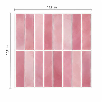 Schéma des dimensions du carreau adhésif à baguettes vieux rose : 25,4 x 25,4 cm
