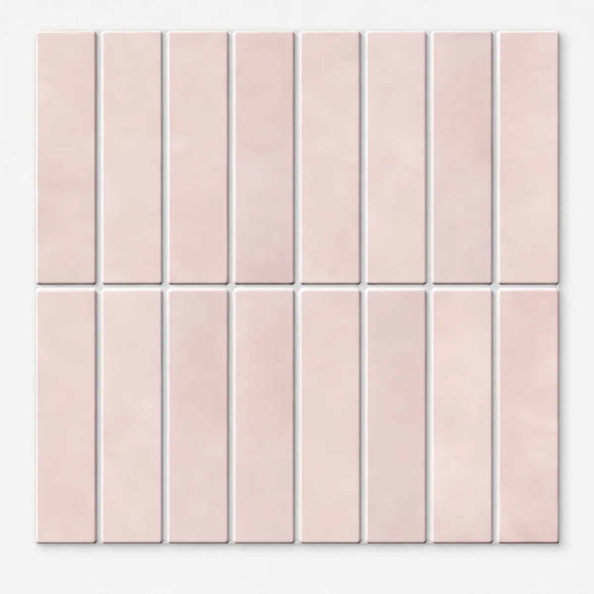 Carreau adhésif Aurora 30x30 cm rose poudré, 16 fines baguettes verticales, vu de face sur fond blanc