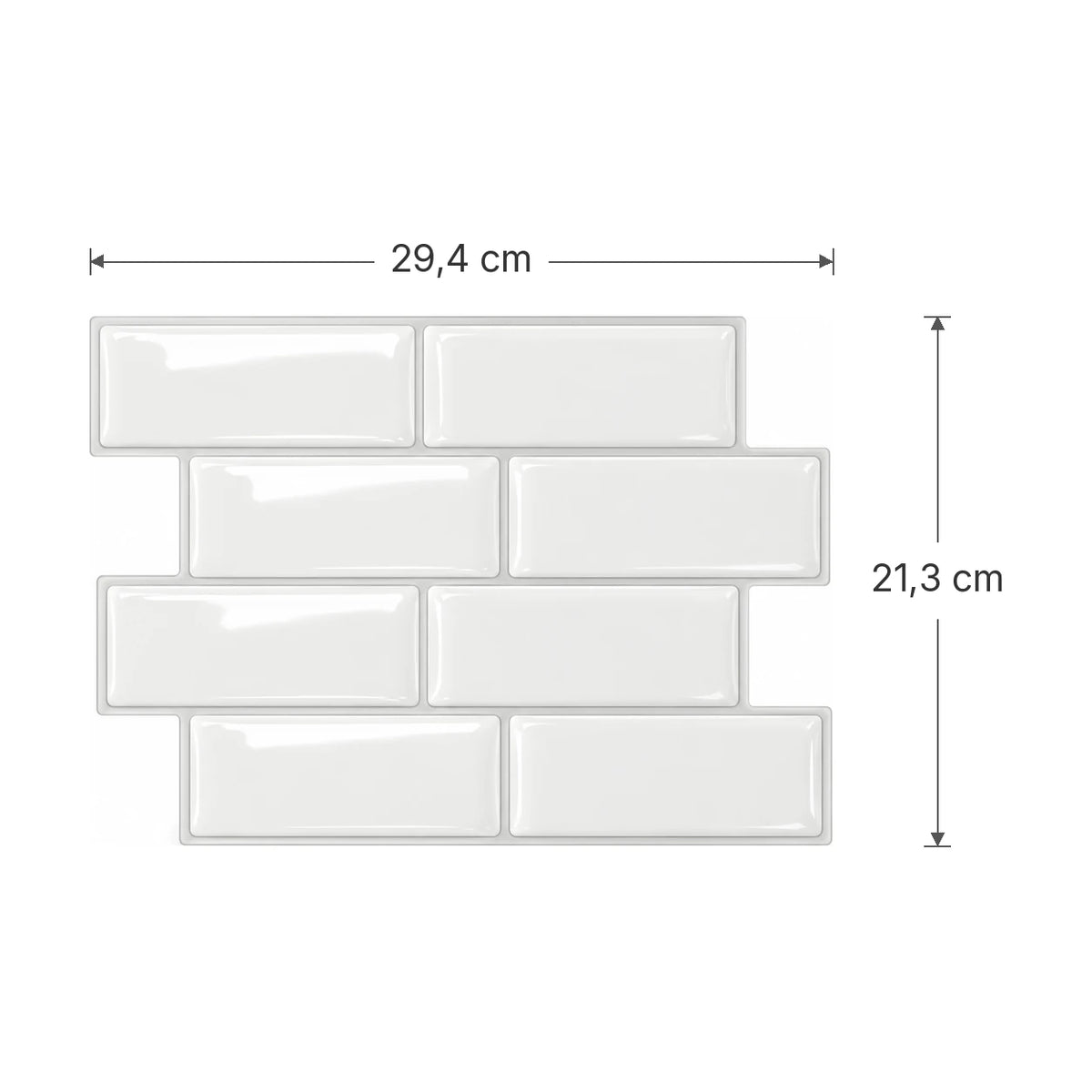 Schéma des dimensions de la plaque de carrelage adhésif métro 3D blanc : 29,4 x 21,3 cm