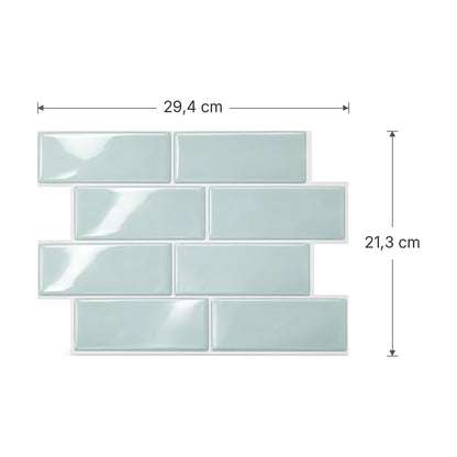 Schéma des dimensions de la plaque de carrelage adhésif métro 3D céladon : 29,4 x 21,3 cm