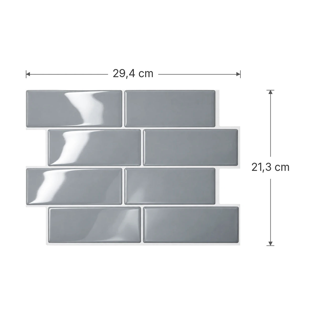 Schéma des dimensions de la plaque de carrelage adhésif métro 3D gris : 29,4 x 21,3 cm