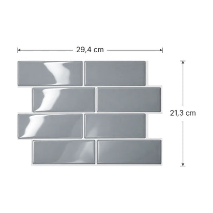 Schéma des dimensions de la plaque de carrelage adhésif métro 3D gris : 29,4 x 21,3 cm