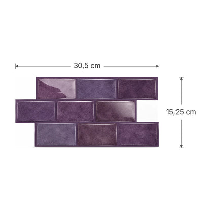 Schéma des dimensions de la plaque de carrelage adhésif mini métro 3D violet prune : 30,5 x 15,25 cm