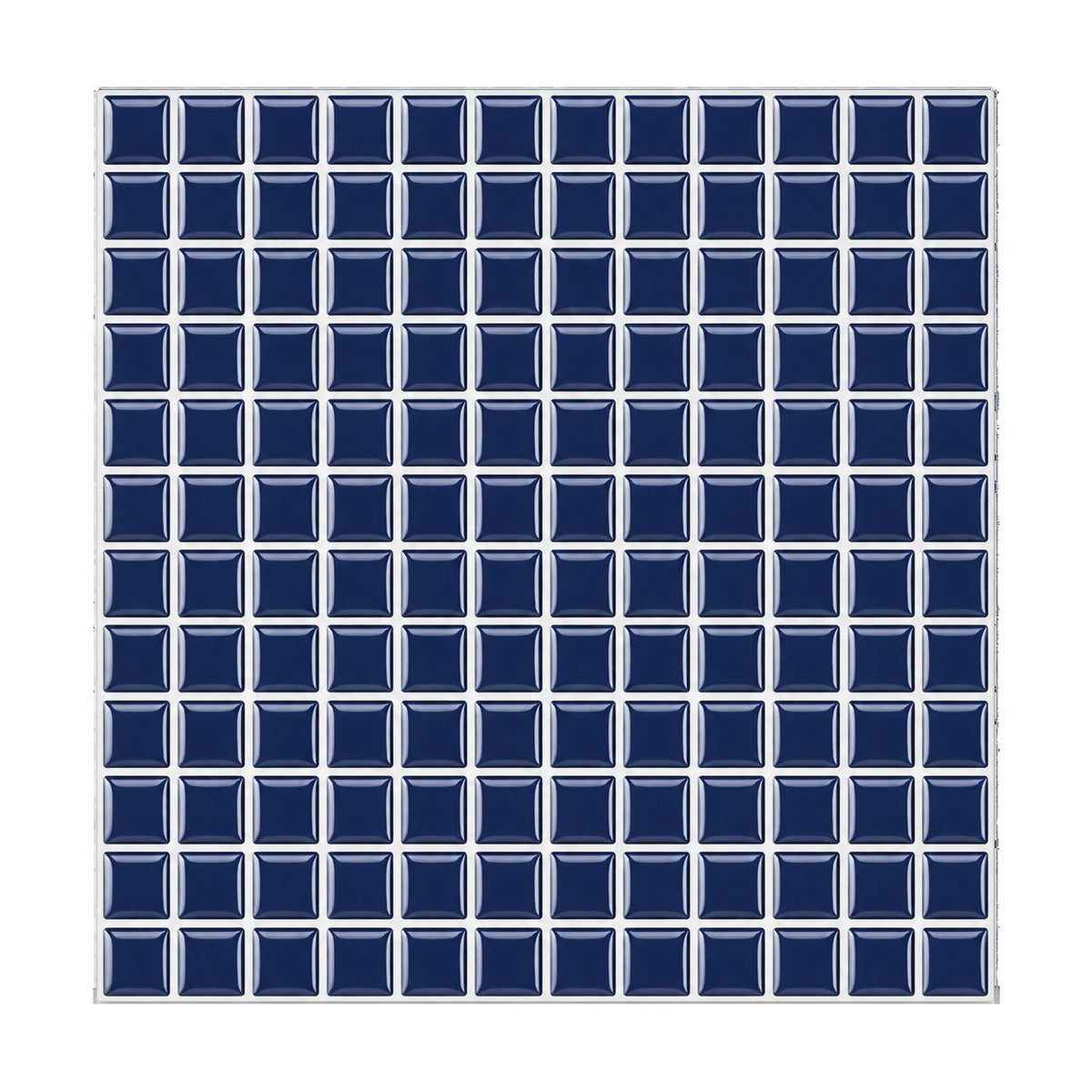 Carrelage mural adhésif 3D effet mosaïque bleu marine, plaque 25,4 cm vue de face sur fond blanc