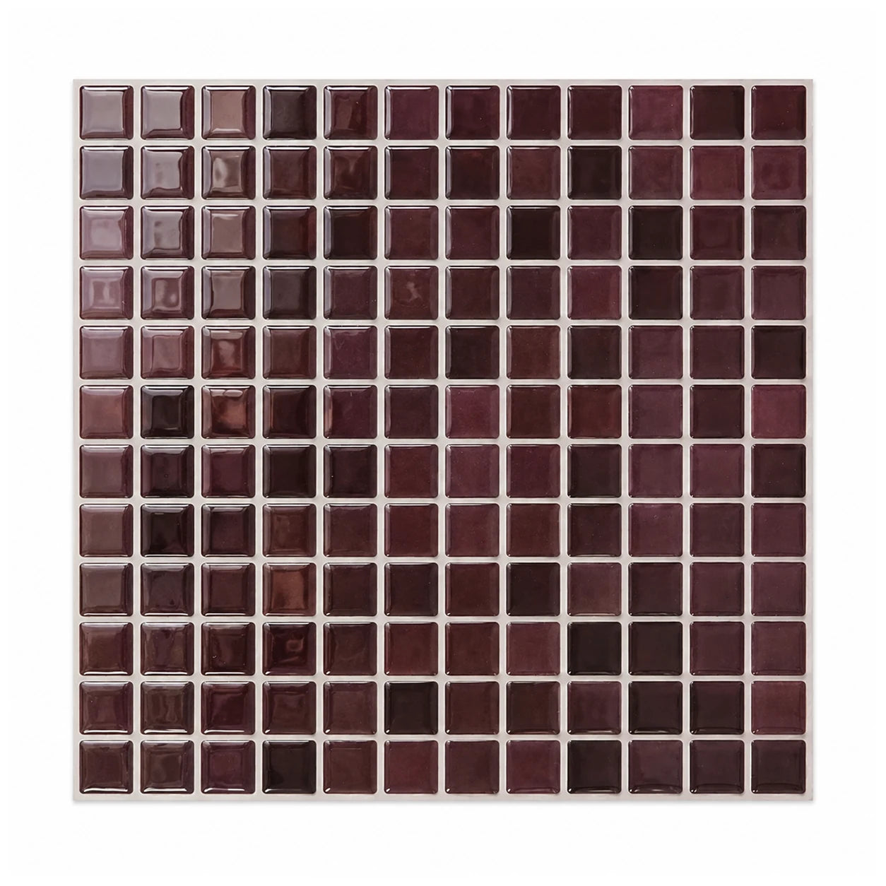Carrelage mural adhésif 3D effet mosaïque bordeaux Bordia, plaque 27 cm vue de face sur fond blanc