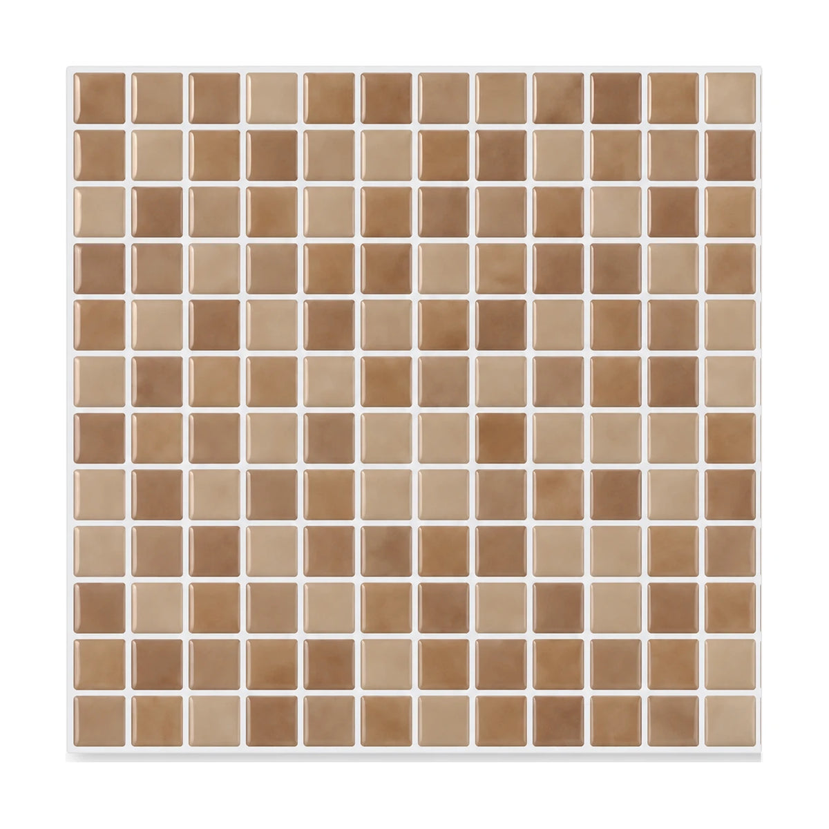 Carrelage mural adhésif 3D effet mosaïque caramel, plaque 25,4 cm vue de face sur fond blanc