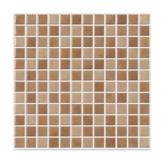 Carrelage mural adhésif 3D effet mosaïque caramel, plaque 25,4 cm vue de face sur fond blanc