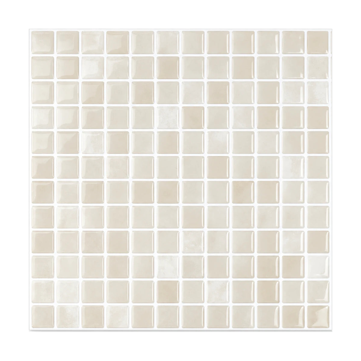Carrelage mural adhésif 3D effet mosaïque ivoire, plaque 25,4 cm vue de face sur fond blanc