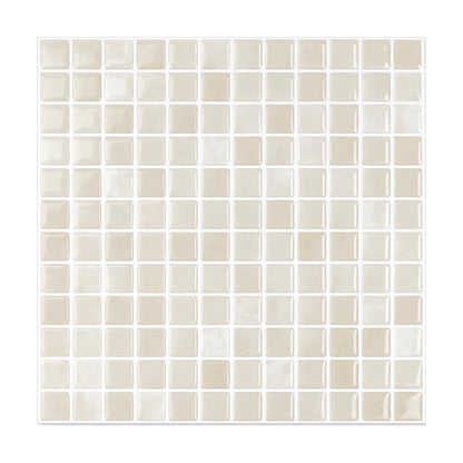 Carrelage mural adhésif 3D effet mosaïque ivoire, plaque 25,4 cm vue de face sur fond blanc