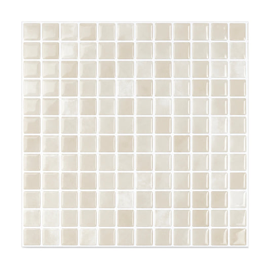 Carrelage mural adhésif 3D effet mosaïque ivoire, plaque 25,4 cm vue de face sur fond blanc
