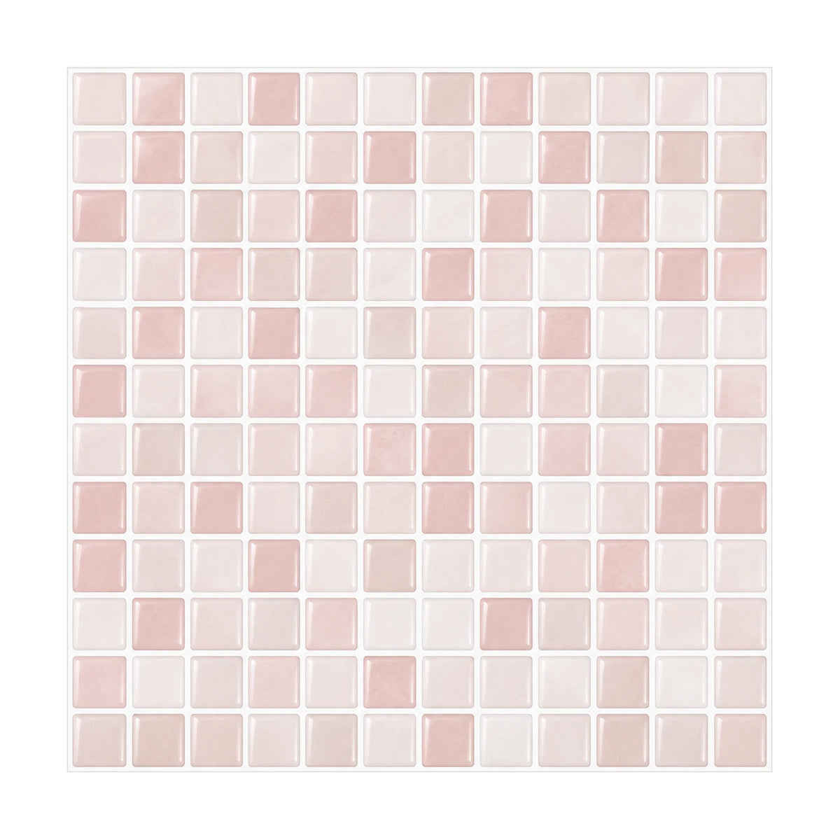 Carrelage mural adhésif 3D effet mosaïque rose poudré, plaque 25,4 cm vue de face sur fond blanc