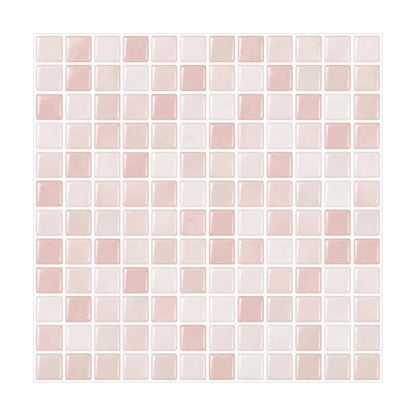 Carrelage mural adhésif 3D effet mosaïque rose poudré, plaque 25,4 cm vue de face sur fond blanc