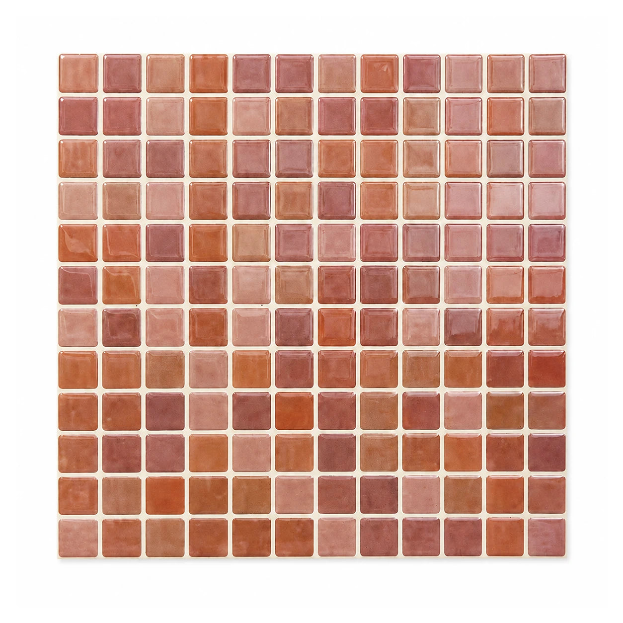 Carrelage mural adhésif 3D effet mosaïque terracotta Prisma, plaque 27 cm vue de face sur fond blanc