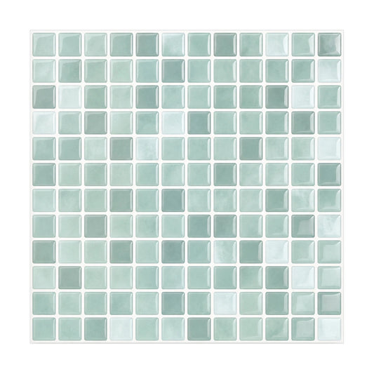 Carrelage mural adhésif 3D effet mosaïque vert d'eau, plaque 25,4 cm vue de face sur fond blanc