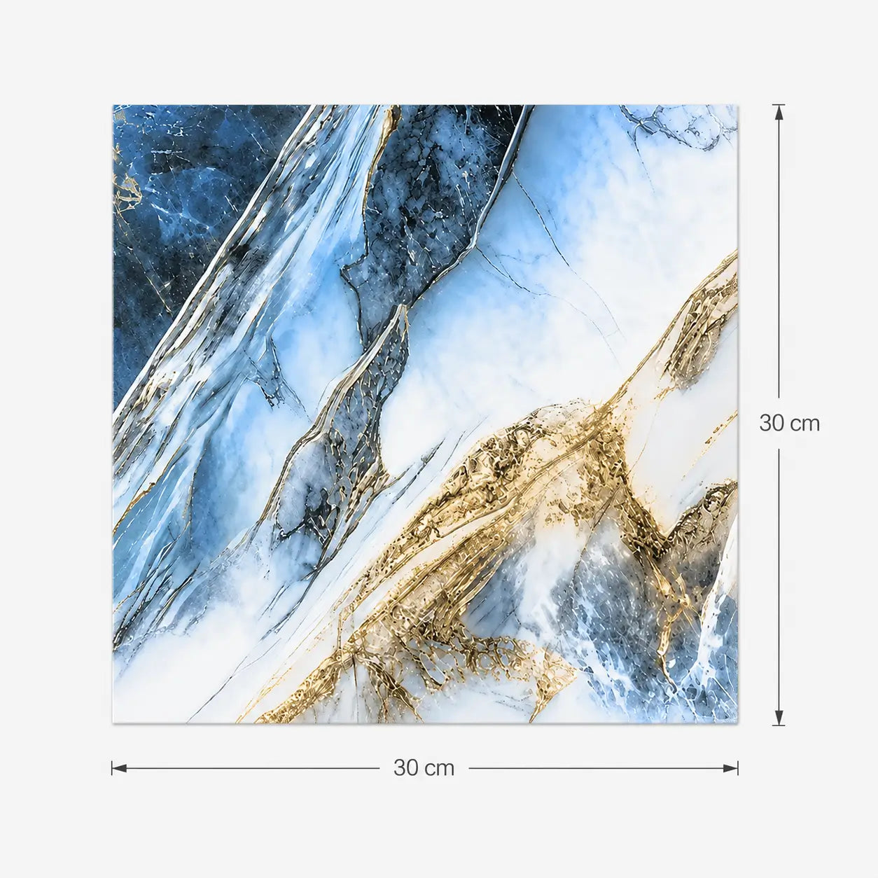 Panneau mural Azurys 30 × 30 cm effet marbre bleu et blanc avec veines dorées sur fond blanc
