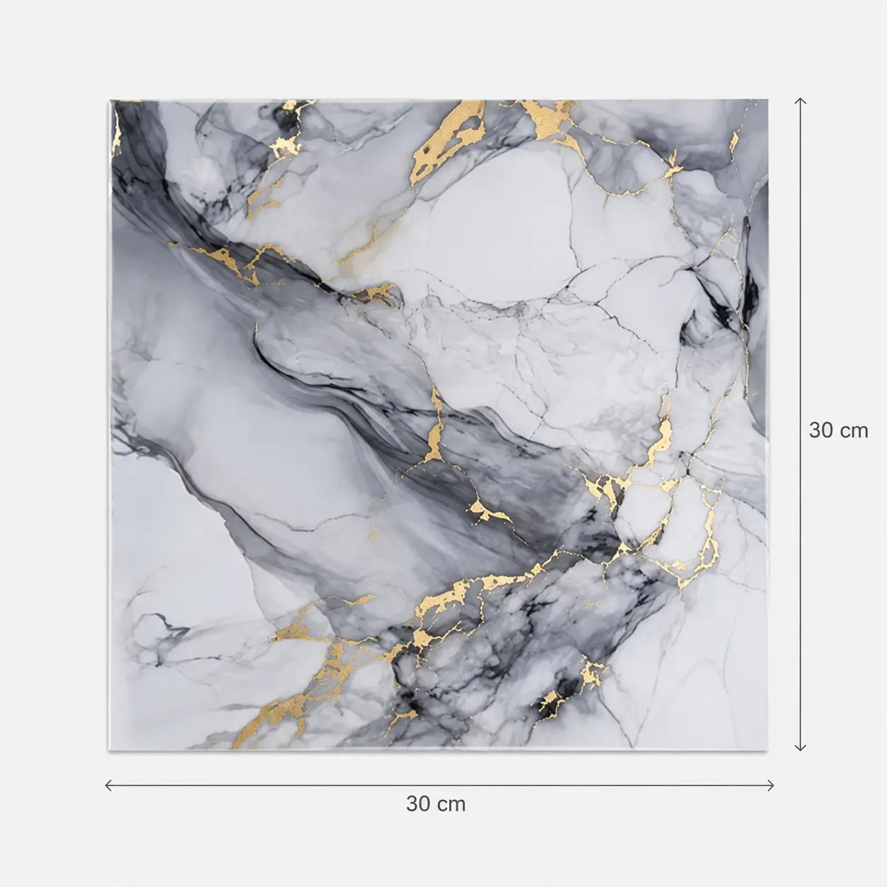 Panneau mural Brumélia 30 × 30 cm effet marbre blanc et gris avec fines veines dorées sur fond blanc
