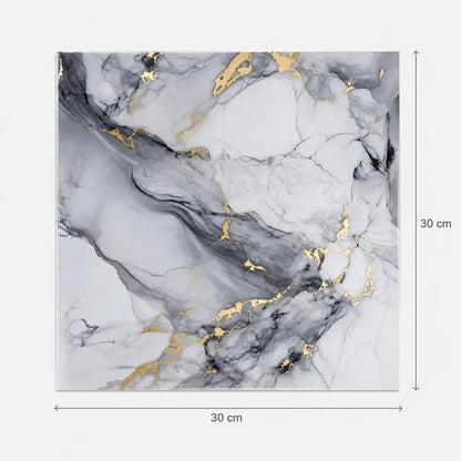Panneau mural Brumélia 30 × 30 cm effet marbre blanc et gris avec fines veines dorées sur fond blanc