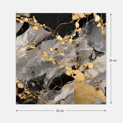 Panneau mural Onyxia 30 × 30 cm effet marbre noir et gris avec larges veines dorées sur fond blanc