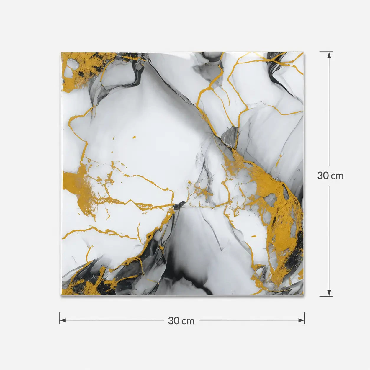 Panneau mural Solarys 30 × 30 cm effet marbre blanc et gris avec larges veines dorées sur fond blanc