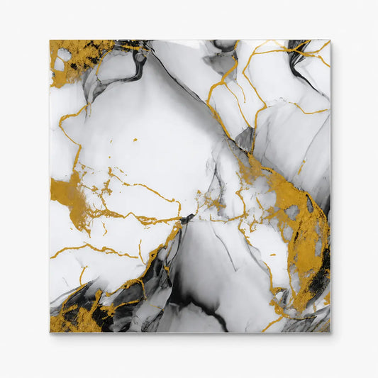 Panneau mural Solarys 30×30 cm effet marbre blanc et gris avec veines dorées