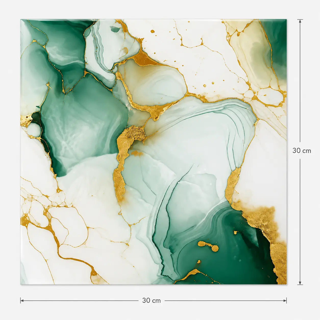Panneau mural Viridia 30 × 30 cm effet marbre vert et blanc avec veines dorées sur fond blanc
