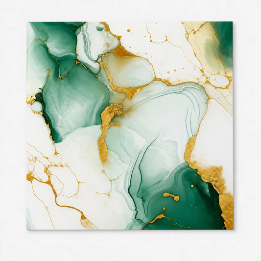 Panneau mural Viridia 30×30 cm effet marbre vert et blanc avec veines dorées